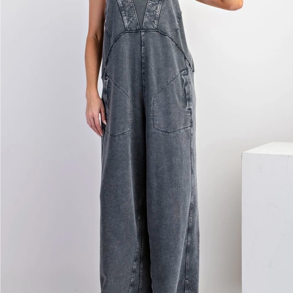Women's Black Wash Overalls - Picture 3 of 8
